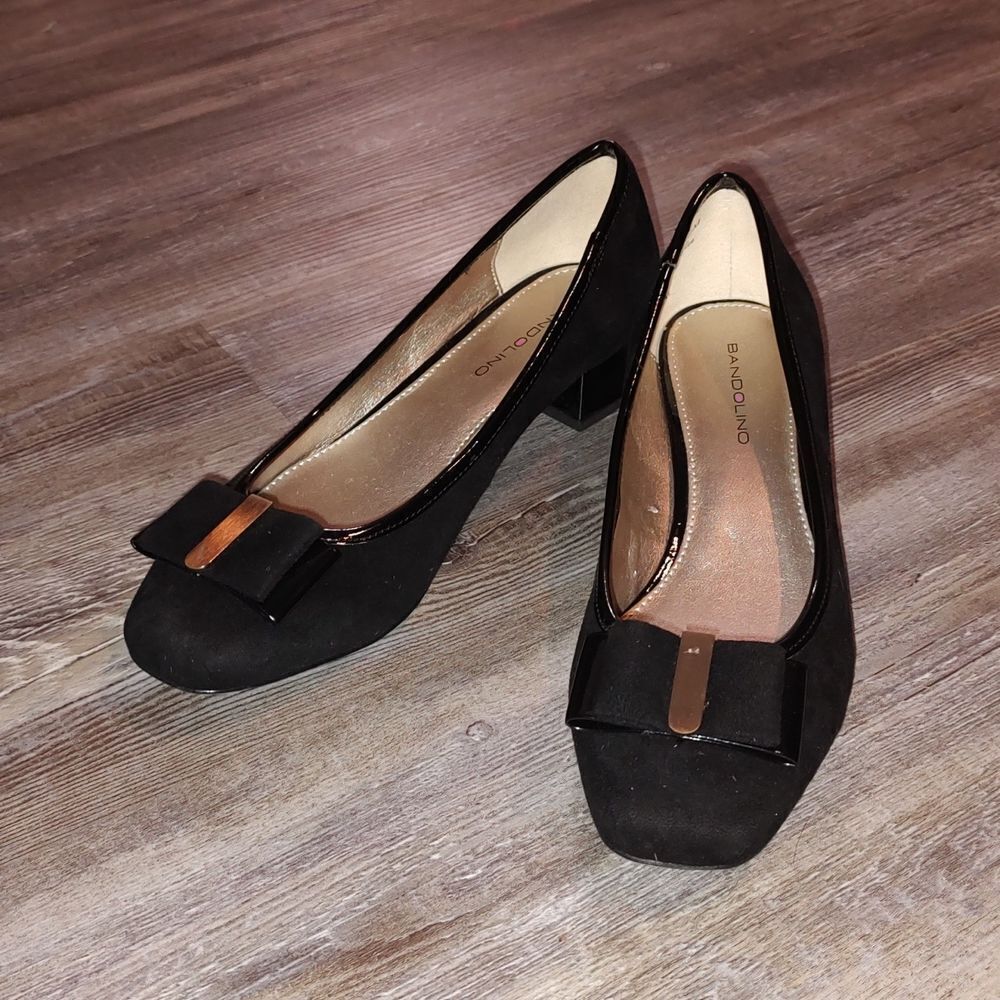 Bandolino Womens BDXIMENA Black Faux Suede Bow Block heel Shoes Size 6.5 M